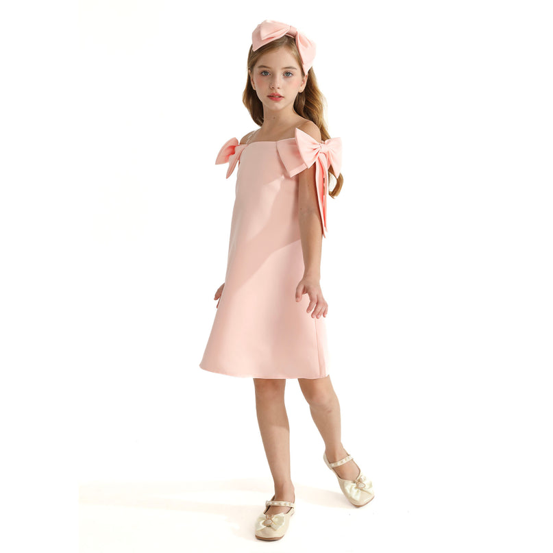 Pink Luneta Off-Shoulder Bow Dress