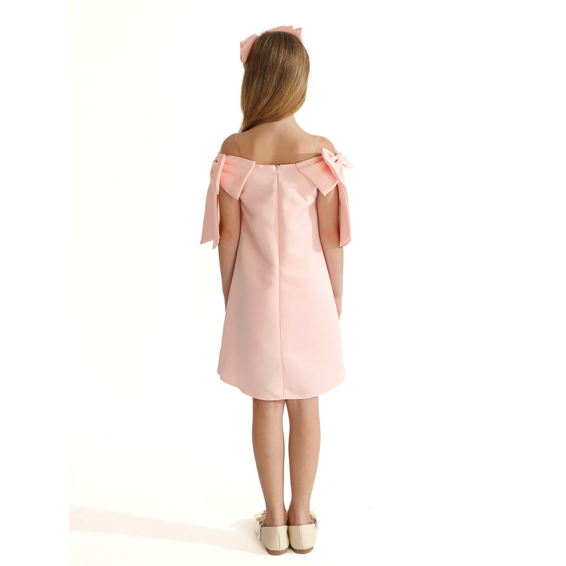 Pink Luneta Off-Shoulder Bow Dress
