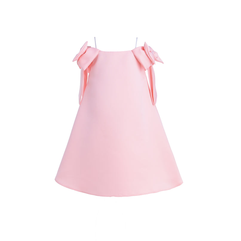 Pink Luneta Off-Shoulder Bow Dress