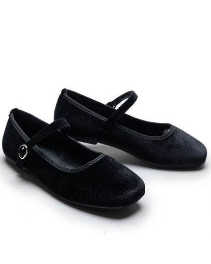 Black Michelle Satin Velvet Flats