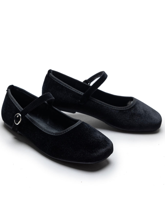 Black Michelle Satin Velvet Flats
