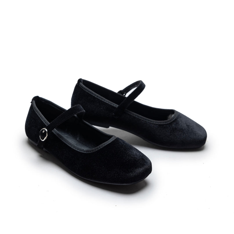Black Michelle Satin Velvet Flats