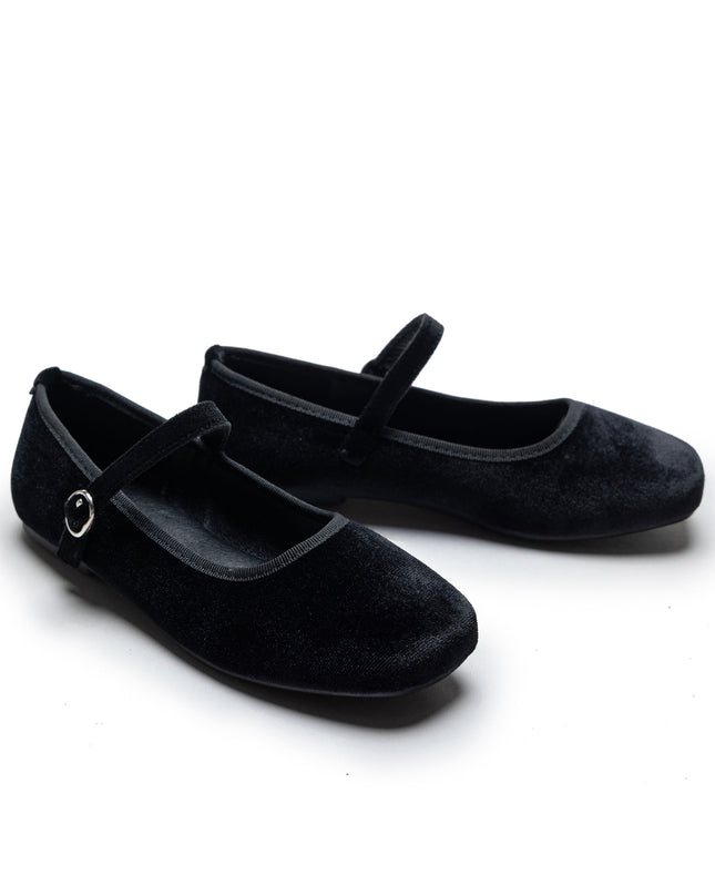 Black Michelle Satin Velvet Flats