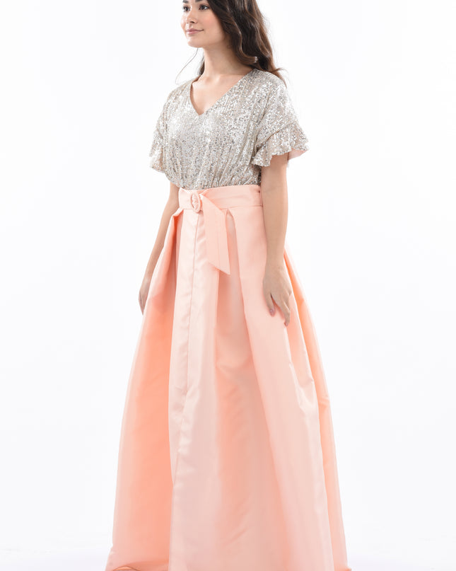Peach Arcola Glimmer Tulle Gown