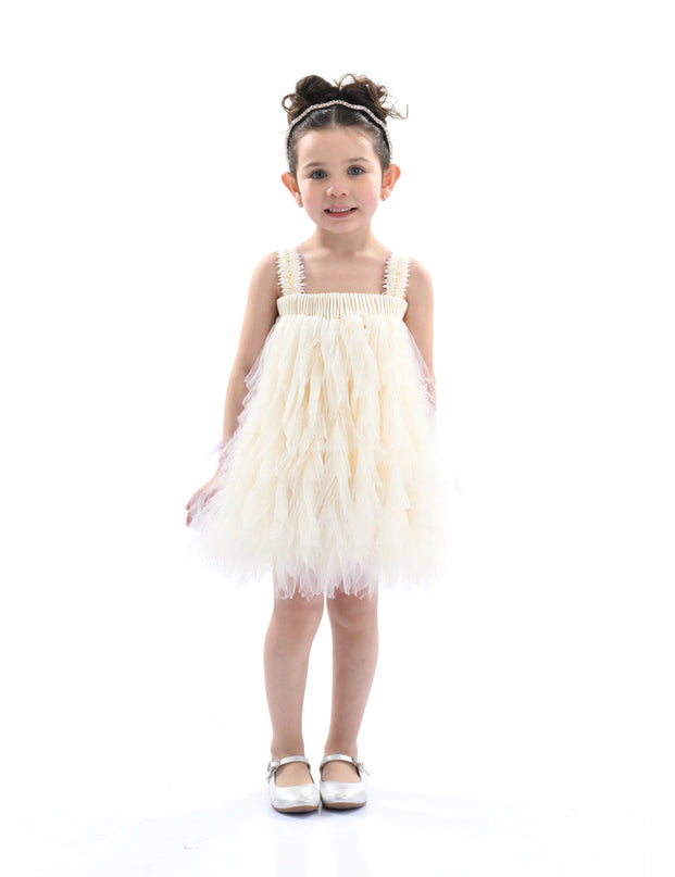 Ivory Sleeveless Ruffle Layered Dress