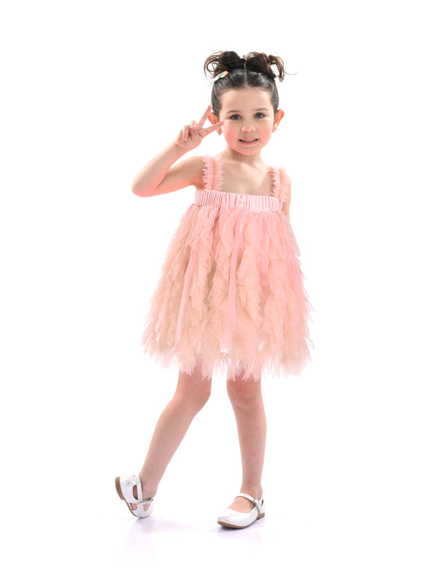 Pink Sleeveless Ruffle Layered Dress
