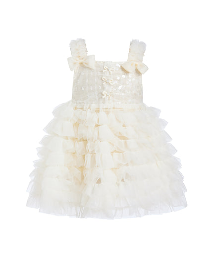 White Bow Tiered Tulle Dress