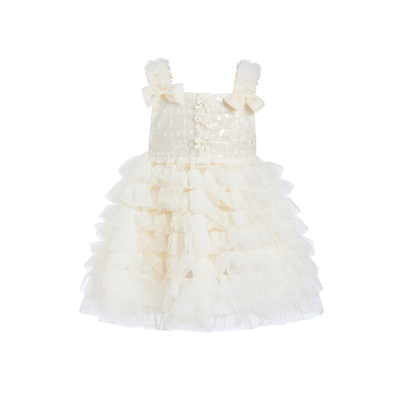 White Bow Tiered Tulle Dress