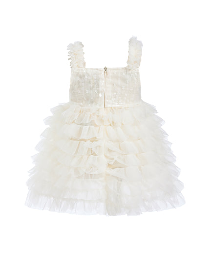 White Bow Tiered Tulle Dress