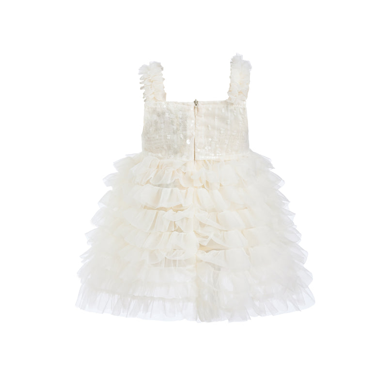 White Bow Tiered Tulle Dress
