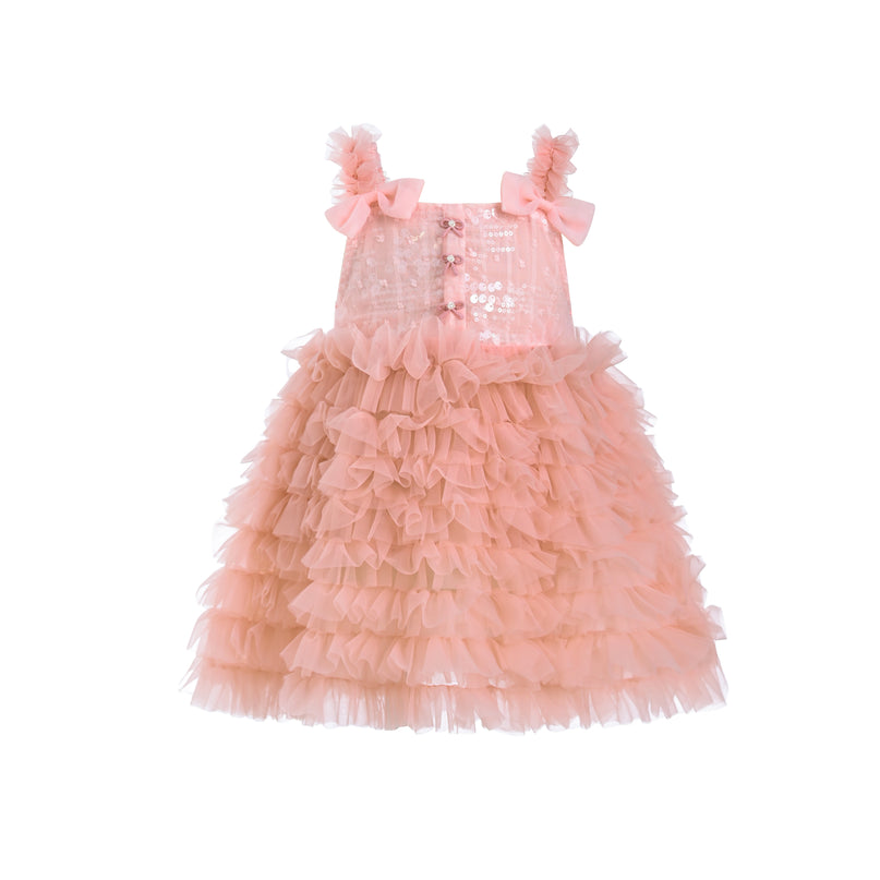 Pink Bow Tiered Tulle Dress