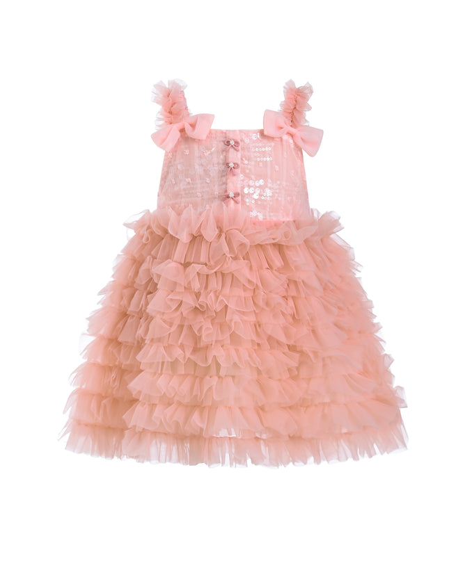 Pink Bow Tiered Tulle Dress