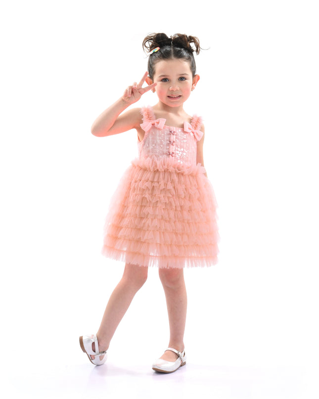 Pink Bow Tiered Tulle Dress