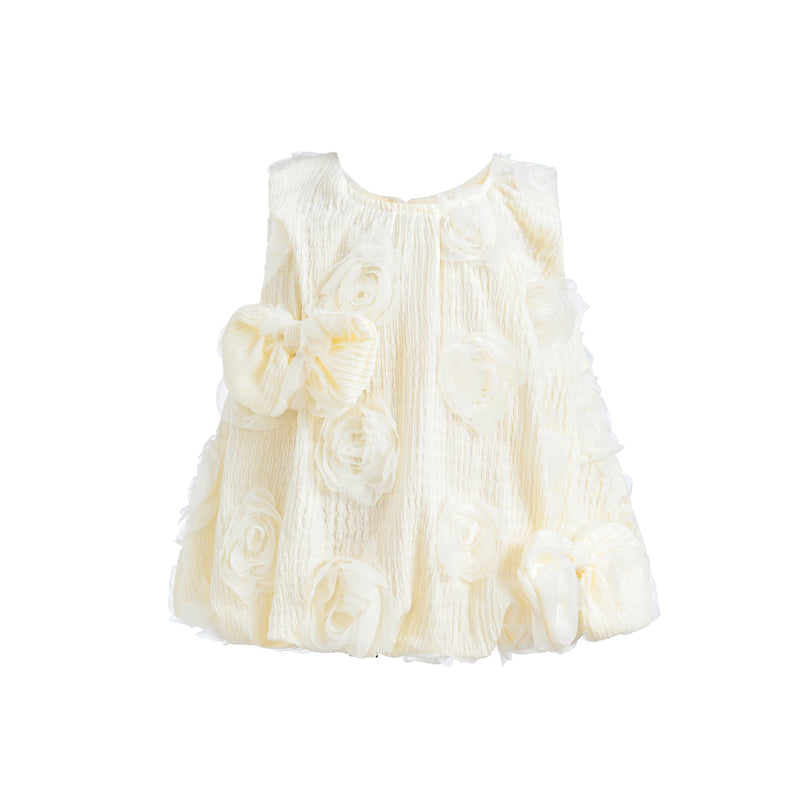 Ivory Bow Flower Sleeveless Dress