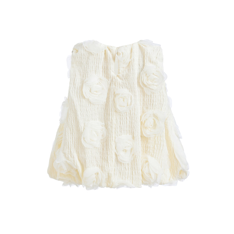 Ivory Bow Flower Sleeveless Dress