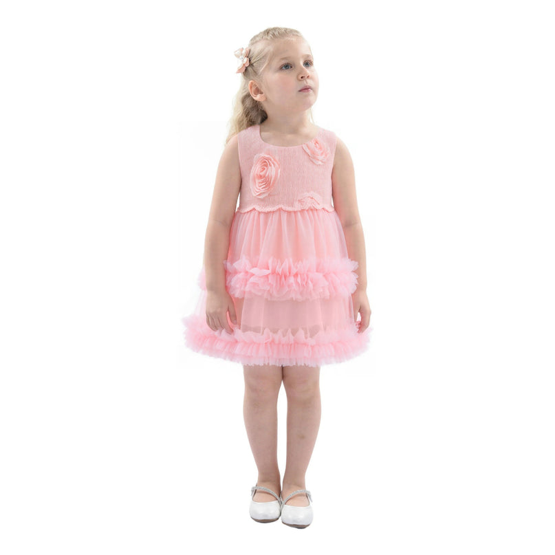 Pink Flower Layered Tulle Dress