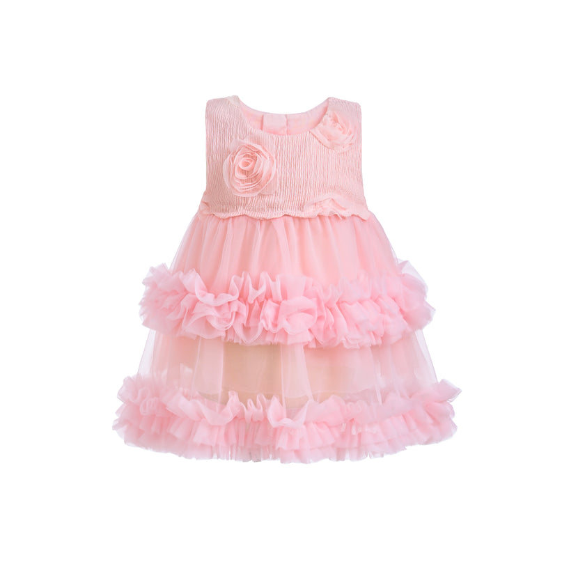 Pink Flower Layered Tulle Dress