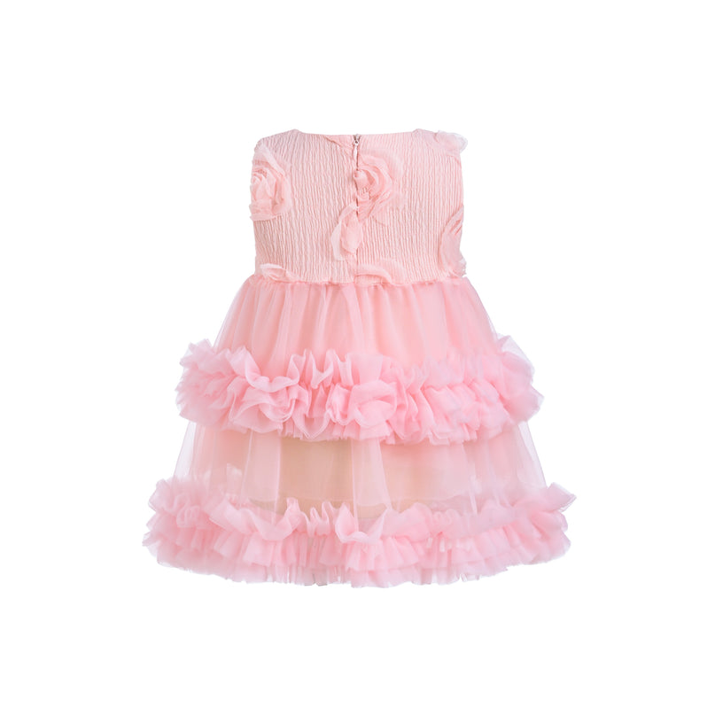 Pink Flower Layered Tulle Dress