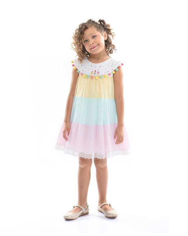 Rainbow Layered Pom Dress
