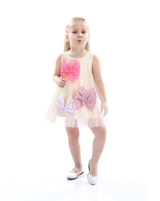 Ivory Tulle Bow Sleeveless Dress