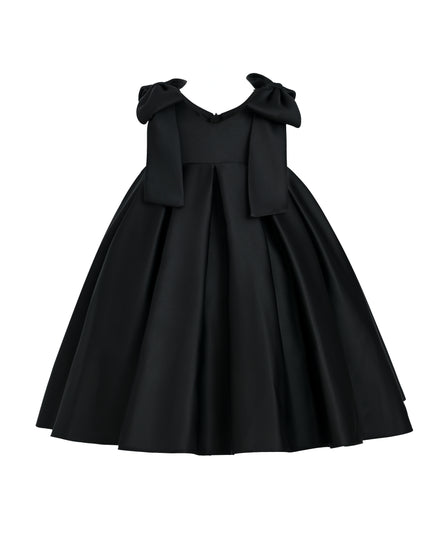 Black Palermo Satin Bow Pleated Dress