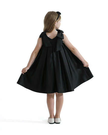Black Palermo Satin Bow Pleated Dress