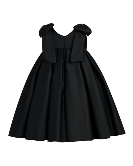 Black Palermo Satin Bow Pleated Dress