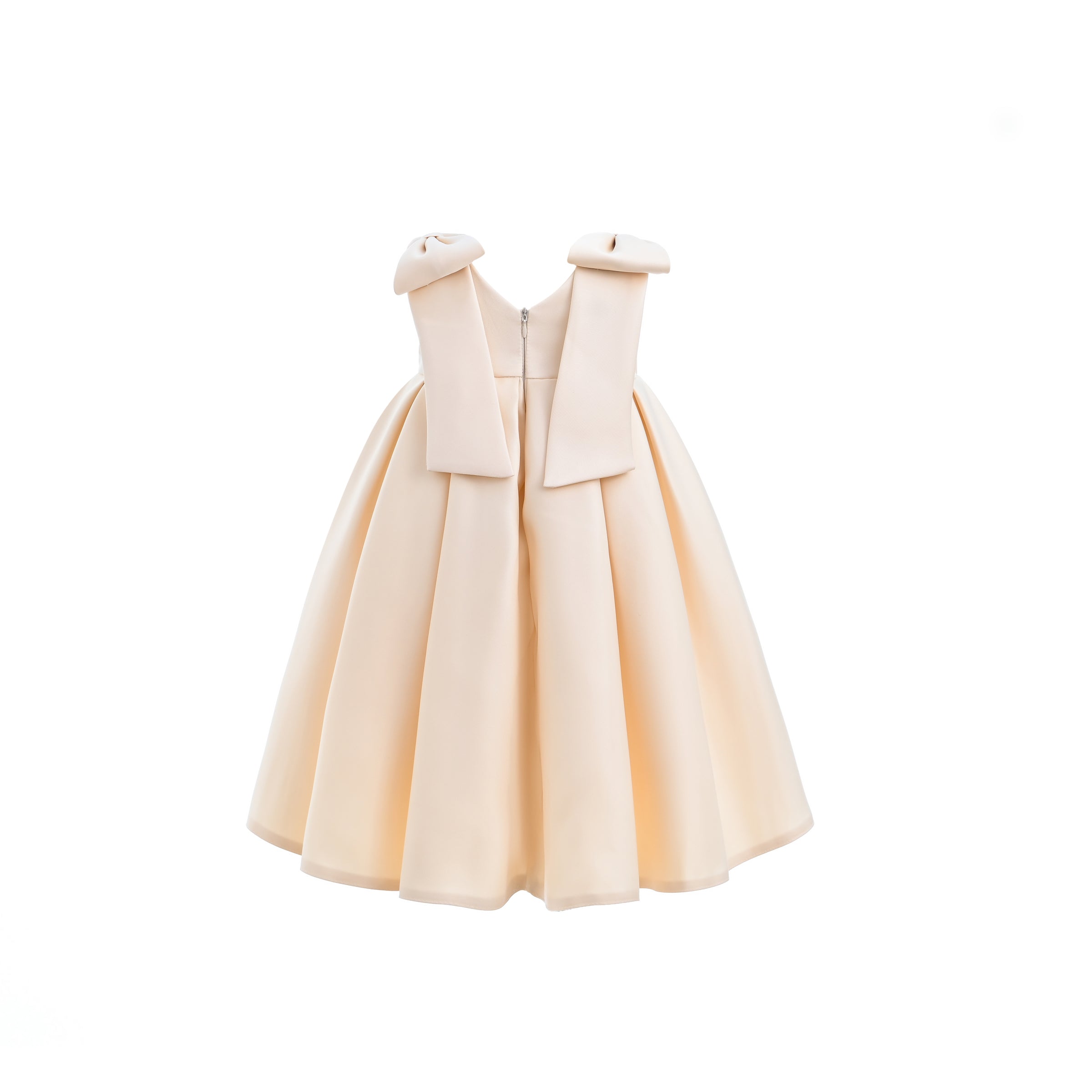 Tulleen Champagne Gold Palermo Satin Bow Pleated Dress Beige Tulleen Champagne Gold Palermo Satin Bow Pleated Dress Beige