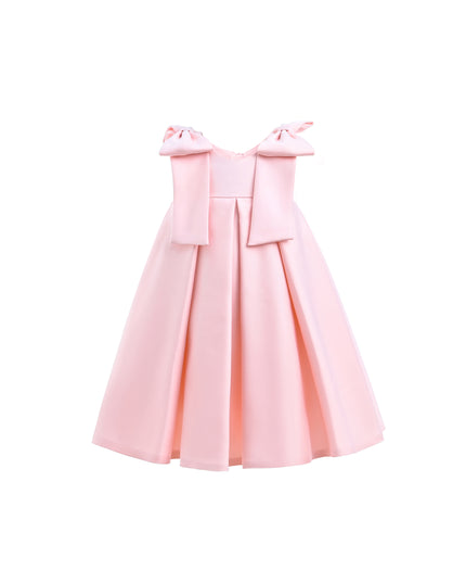 childrens pink dresses Tulleen Pink Palermo Satin Bow Pleated Dress
