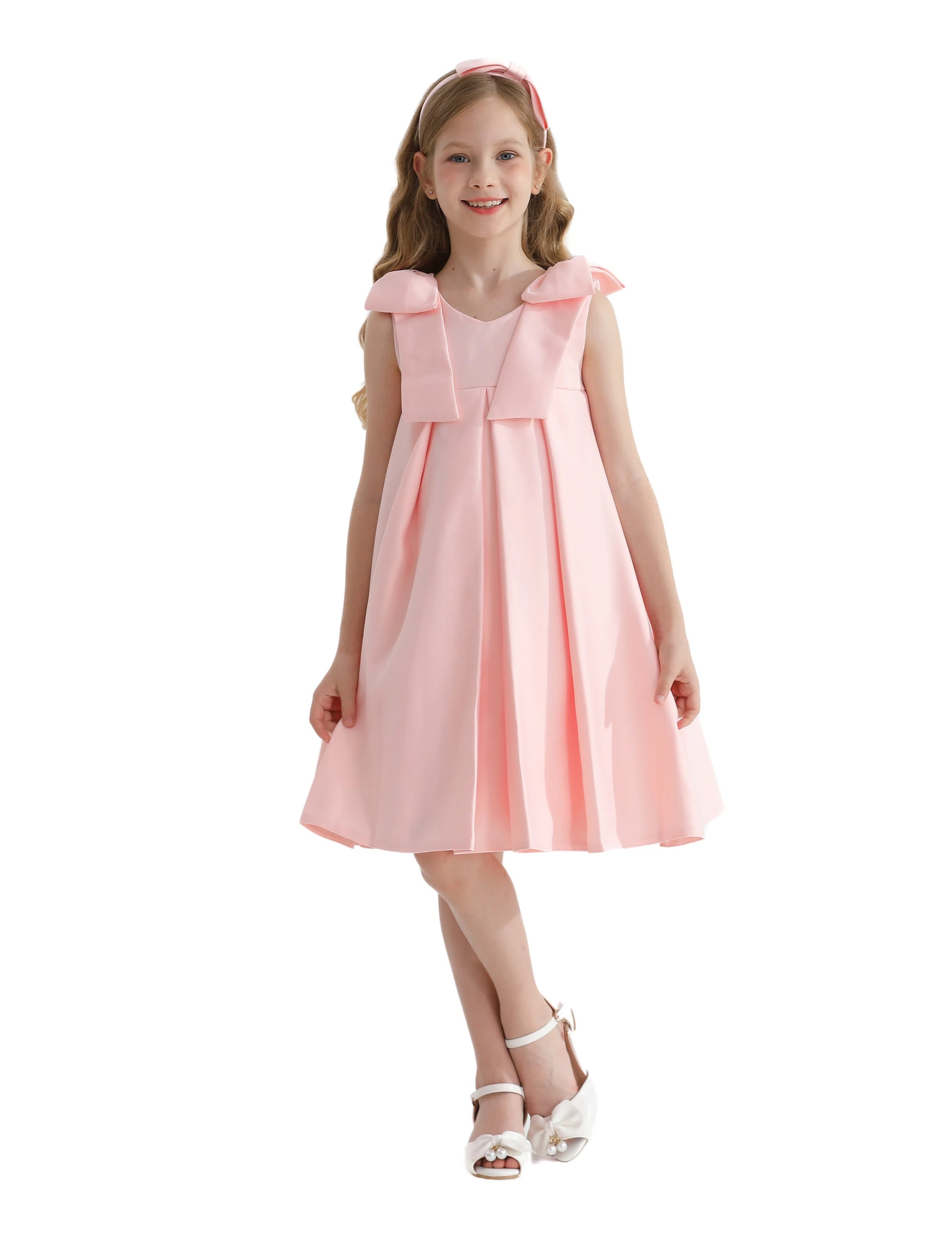 Tulleen Pink Palermo Satin Bow Pleated Dress Tulleen Pink Palermo Satin Bow Pleated Dress