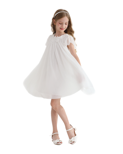 White Flower Accent Constance Dress