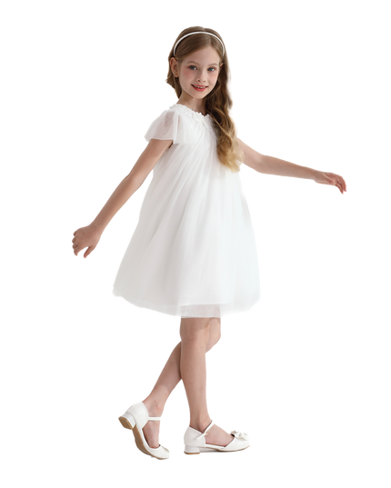 White Flower Accent Constance Dress