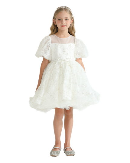 White Laced Tulle Flower Wynfair Dress