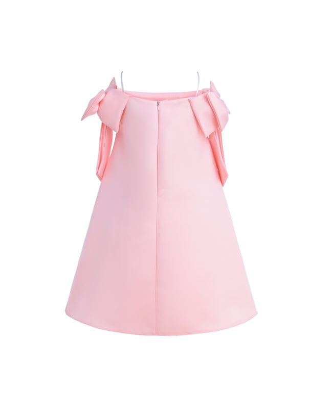 Pink Luneta Off-Shoulder Bow Dress