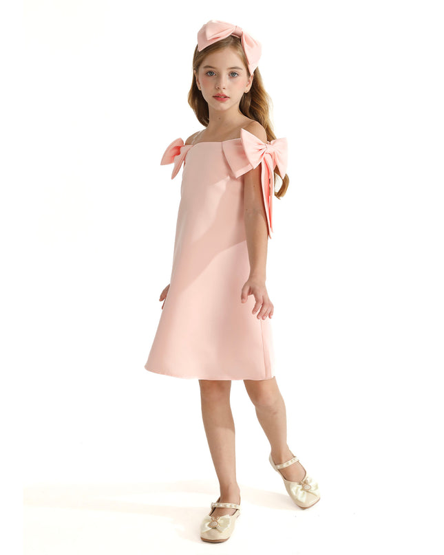 Pink Luneta Off-Shoulder Bow Dress