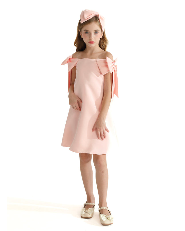 Pink Luneta Off-Shoulder Bow Dress