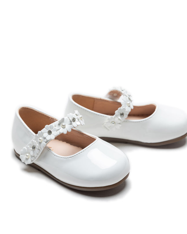 White Amelia Floral Band Flats