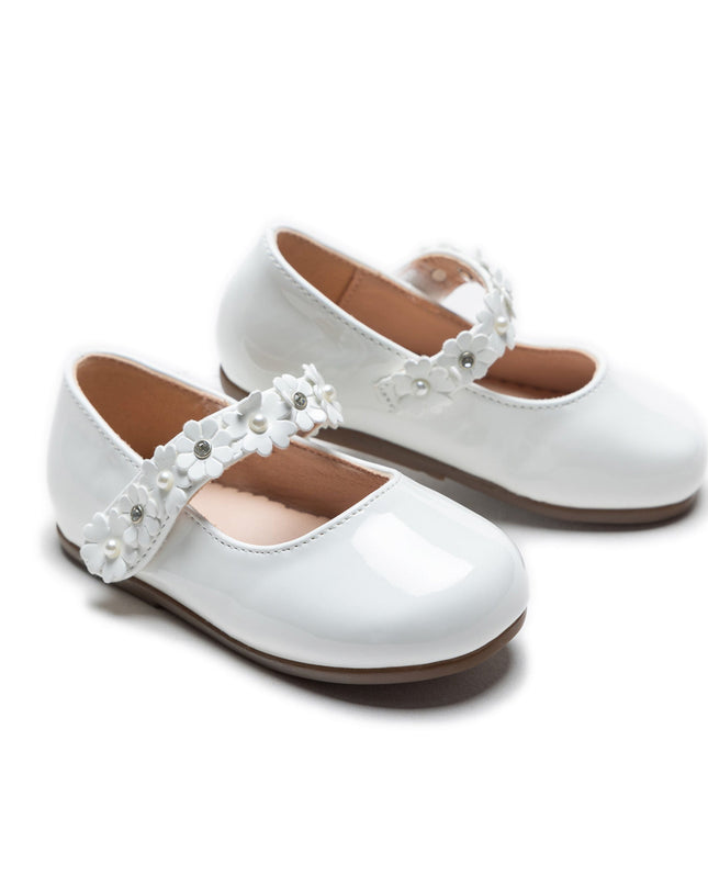 White Amelia Floral Band Flats