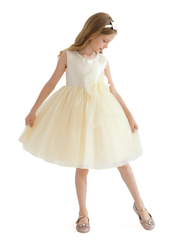 Champagne Felice Tulle Bow Dress