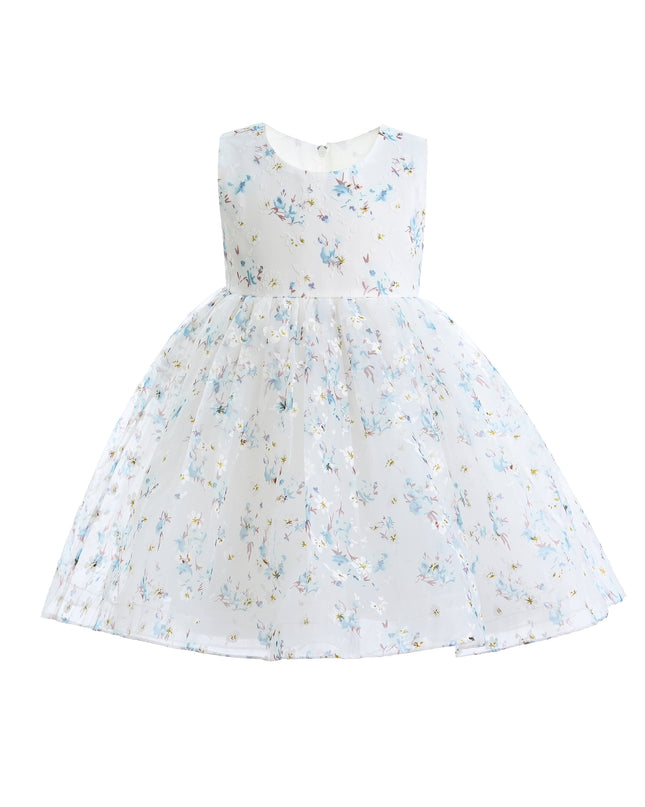 Blue Floral Print Bow Dress