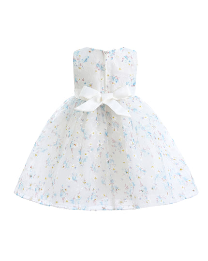 Blue Floral Print Bow Dress