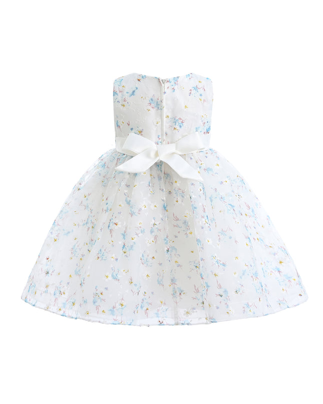 Blue Floral Print Bow Dress