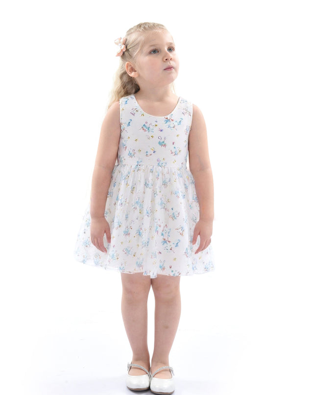Blue Floral Print Bow Dress