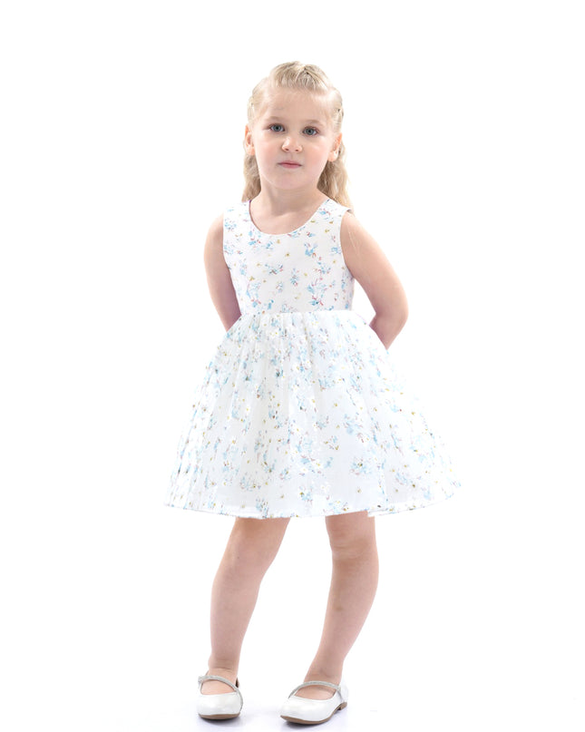 Blue Floral Print Bow Dress