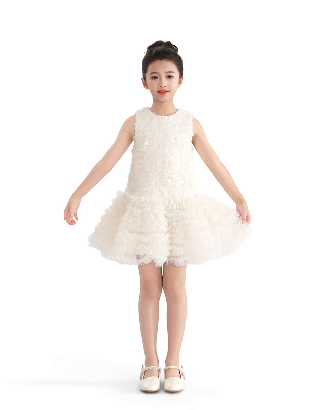 kids atelier tulleen Cream Whispered Petal Mini Dress