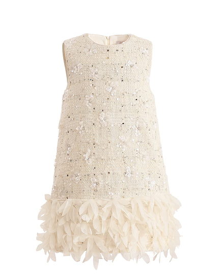 kids atelier tulleen Cream Sequin Feather-Hem Dress