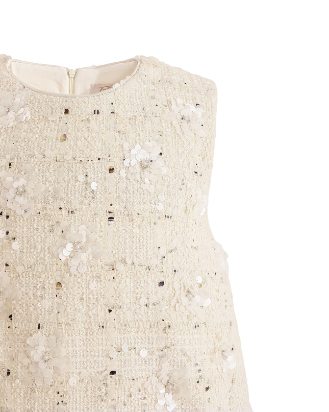 kids atelier tulleen Cream Sequin Feather-Hem Dress