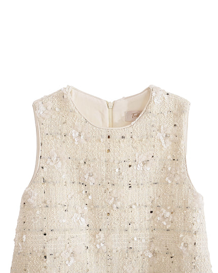 kids atelier tulleen Cream Sequin Feather-Hem Dress