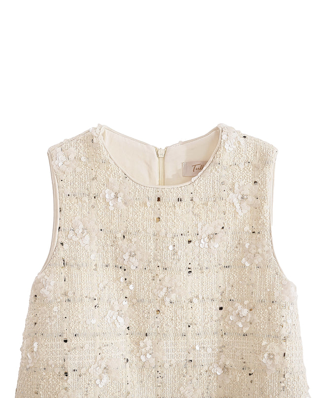 kids atelier tulleen Cream Sequin Feather-Hem Dress