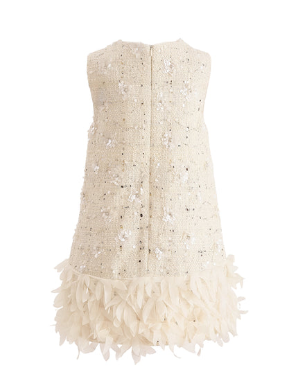 kids atelier tulleen Cream Sequin Feather-Hem Dress